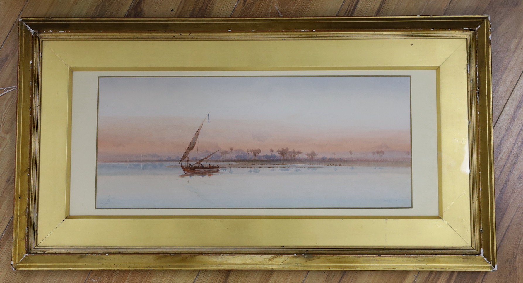 Augustus Osborne Lamplough, A.R.A., R.W.S (1877-1930), watercolour, 'Feluccas on the Nile at Aswan', signed, 21 x 52cm